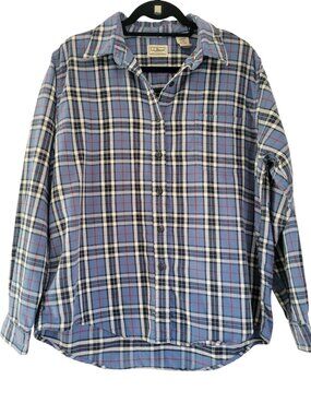 Vintage Heritage LL Bean Scotch Plaid Flannel Shirt Blue Navy Red Made in Canada
